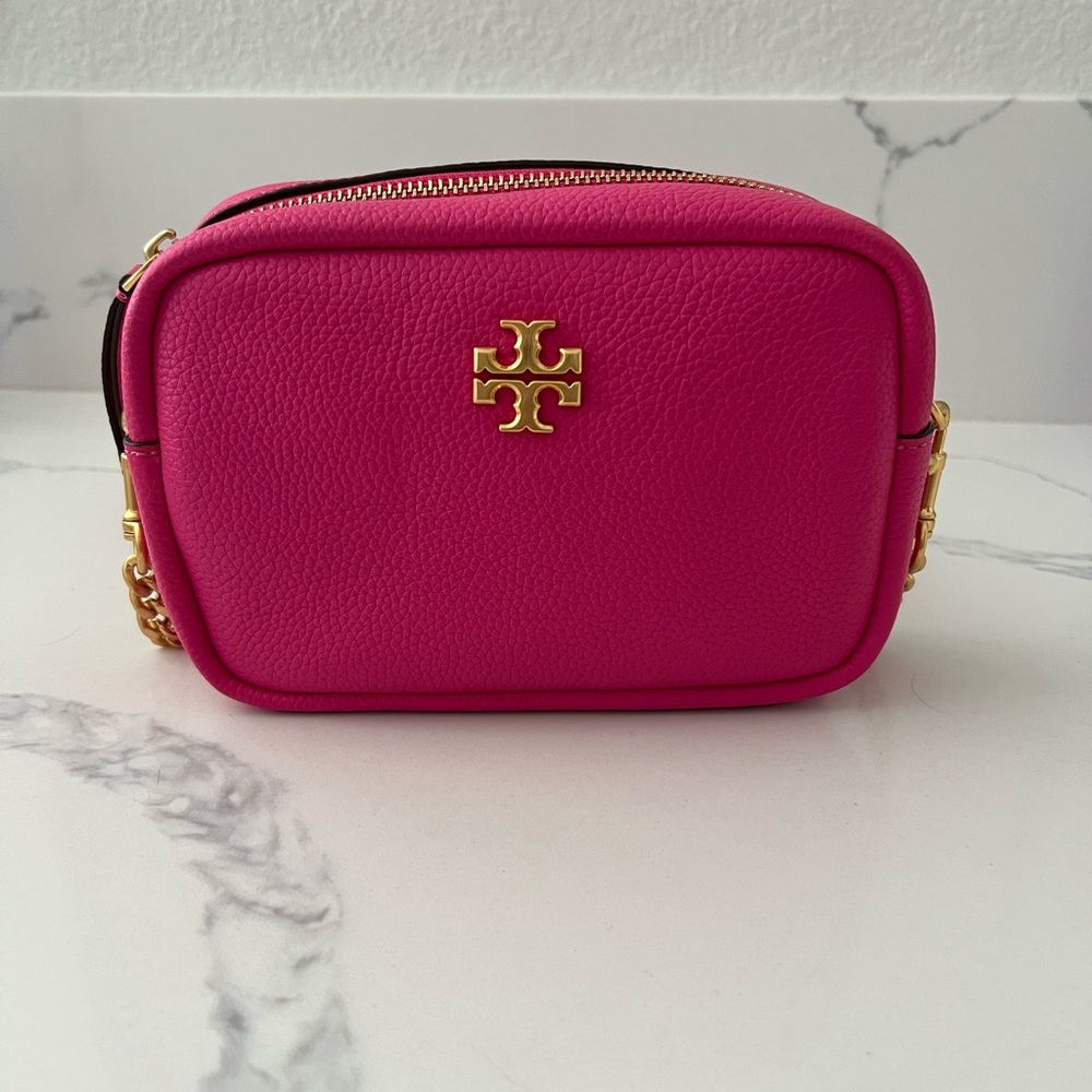 Tory Burch Pink and Gold Crossbody Bag with Logo